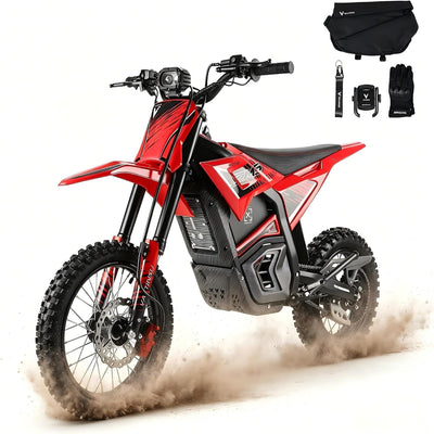 Electric Dirt Bike 3840W 48V for Adults Red | E-Dirt Bike 48V 23.4Ah, 40 MPH, 53-Mile Range, 200N·M Torque, Full Hydraulic Brakes & Dual Suspension