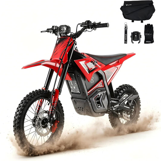 Electric Dirt Bike 3840W 48V for Adults Red | E-Dirt Bike 48V 23.4Ah, 40 MPH, 53-Mile Range, 200N·M Torque, Full Hydraulic Brakes & Dual Suspension