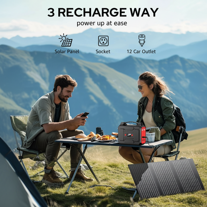 Solar Powered Generator, 100W Portable Power Station with Solar Panels 40W | 146Wh Solar Power Bank with AC Outlet,Usb A,USB C, DC Output, Small Solar Generator for Home Use Outdoor Camping RV Van Trip