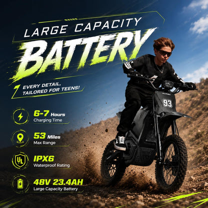 Electric Dirt Bike 3840W 48V 23.4Ah for Adults | Electric Off-Road Bike 48V 23.4Ah, 40 MPH, 53 Mi Range, 200 N·M Torque, Full Hydraulic Brakes & Suspension Black