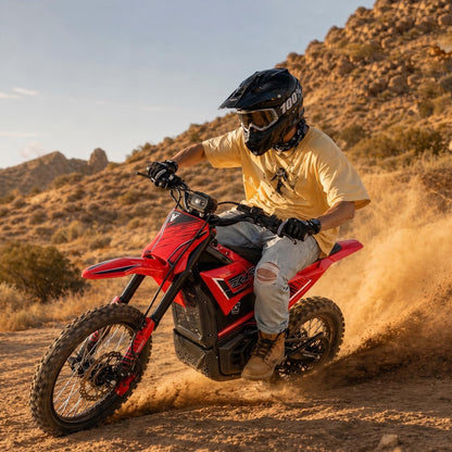Electric Dirt Bike 3840W 48V for Adults Red | E-Dirt Bike 48V 23.4Ah, 40 MPH, 53-Mile Range, 200N·M Torque, Full Hydraulic Brakes & Dual Suspension