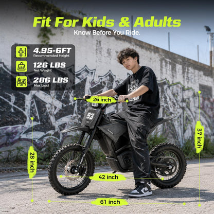 Electric Dirt Bike 3840W 48V 23.4Ah for Adults | Electric Off-Road Bike 48V 23.4Ah, 40 MPH, 53 Mi Range, 200 N·M Torque, Full Hydraulic Brakes & Suspension Black