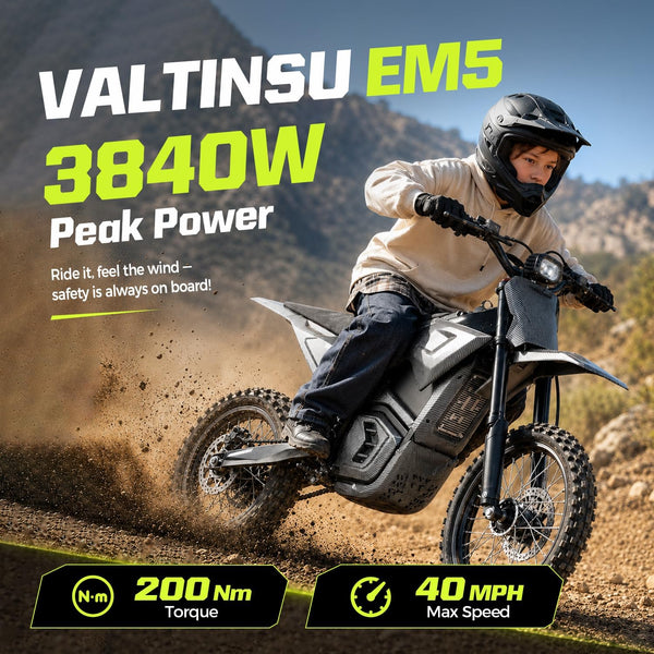 Electric Dirt Bike 3840W 48V 23.4Ah for Adults | Electric Off-Road Bike 48V 23.4Ah, 40 MPH, 53 Mi Range, 200 N·M Torque, Full Hydraulic Brakes & Suspension Black