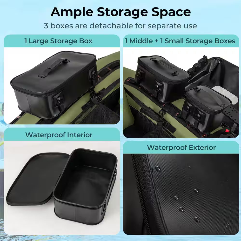 Green Inflatable Fishing Float Tube Portable Fishing Boat With3 Detachable Storage Boxes