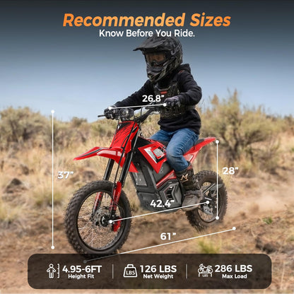 Electric Dirt Bike 3840W 48V for Adults Red | E-Dirt Bike 48V 23.4Ah, 40 MPH, 53-Mile Range, 200N·M Torque, Full Hydraulic Brakes & Dual Suspension