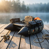 Camouflage Inflatable Fishing Float Tube Portable Fishing Boat with 3 Detachable Storage Boxes — Studio Shot