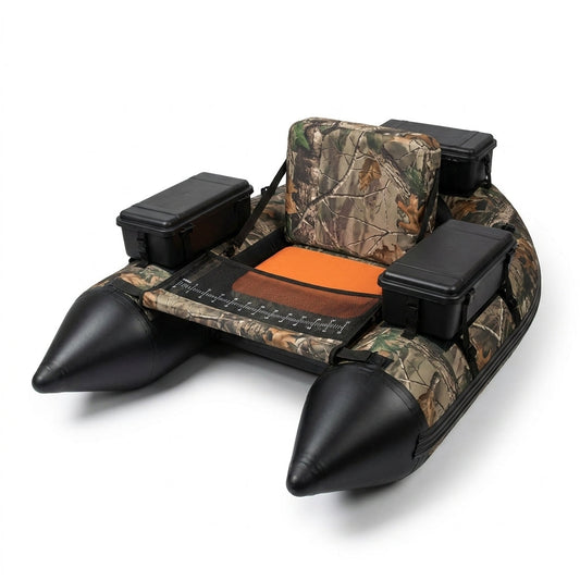 Camouflage Inflatable Fishing Float Tube Portable Fishing Boat with 3 Detachable Storage Boxes — Studio Shot
