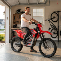 Electric Dirt Bike for Adults &Teens Red | 48V 23.4Ah E-Motorcycle, 40 MPH, 53-Mile Range, 200 N·M Torque, Full Hydraulic Brakes & Suspension — Lifestyle