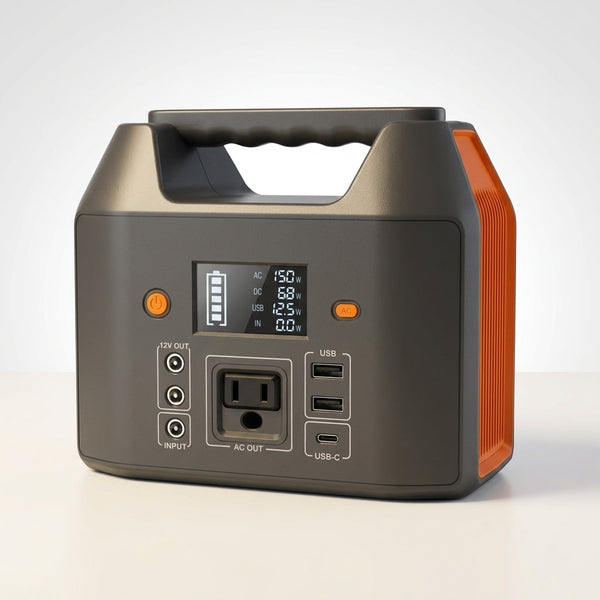 Portable Power Station 150W 155Wh Solar Generator 110V 42000Mah Portable Power Bank W/Ac Outlet, 6 Outputs External Battery Backup LED Light for Outdoor Camping — Studio Shot