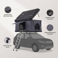 Roof Top Tent Hard Shell Camping Pop-Up Tents for SUV Campervan Fit 2-3 Person — infographic