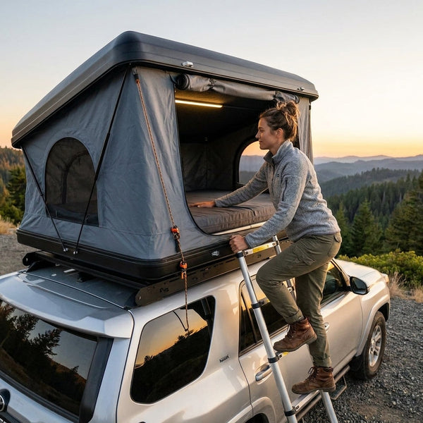 Rooftop Tent Designed for SUV Camping, Hard Shell Pop-Up, 2-3 Person Capacity, Stainless Steel Frame