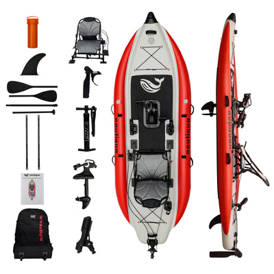 Nautiqua | ARUBA | Deluxe Paddleboard Fishing Pedal Kayak | Red