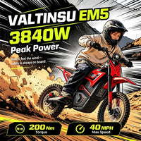 Electric Dirt Bike 3840W 48V 23.4Ah for Adults &Teens Red | 48V 23.4Ah E-Motorcycle, 40 MPH, 53-Mile Range, 200 N·M Torque, Full Hydraulic Brakes & Suspension