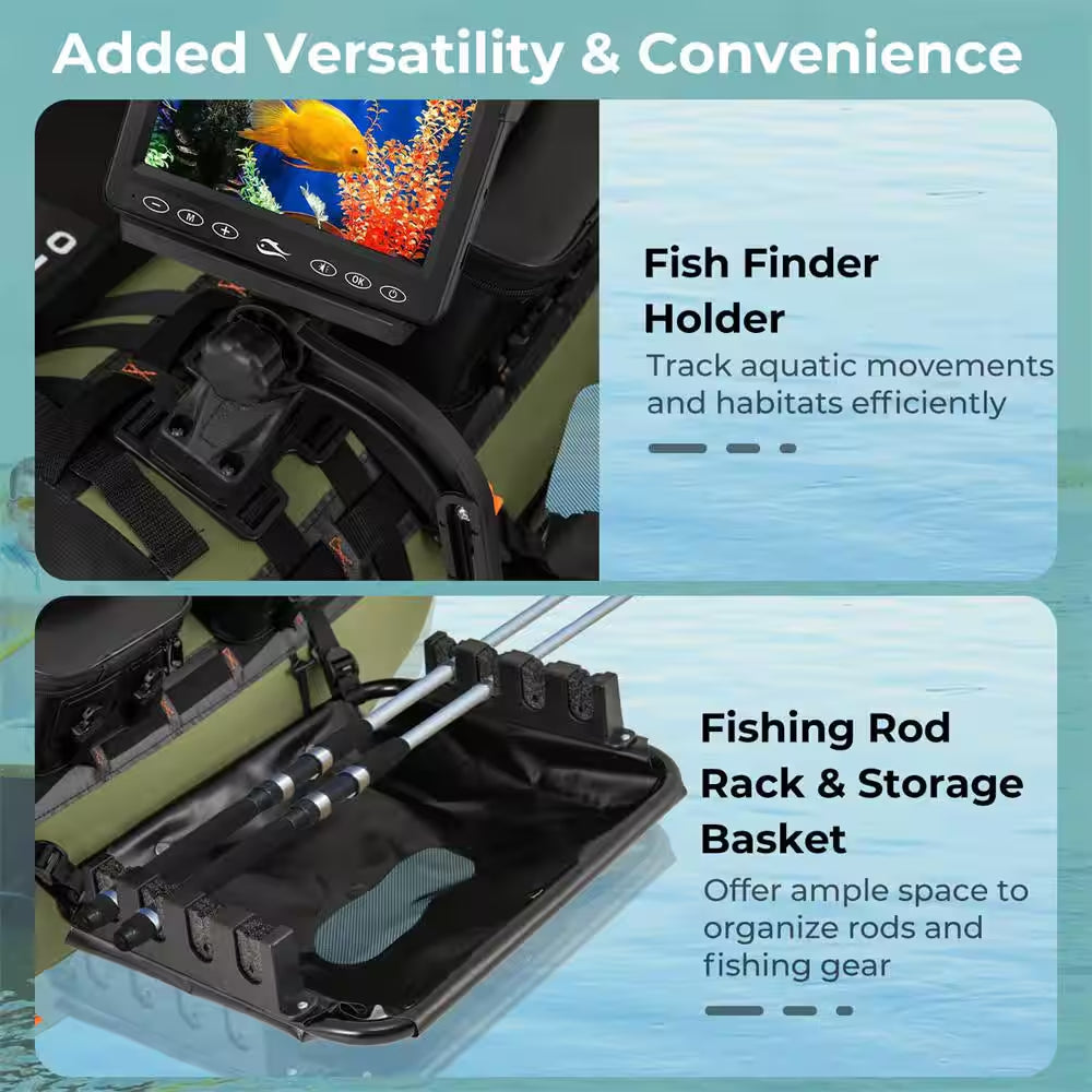 Green Inflatable Fishing Float Tube Portable Fishing Boat With3 Detachable Storage Boxes