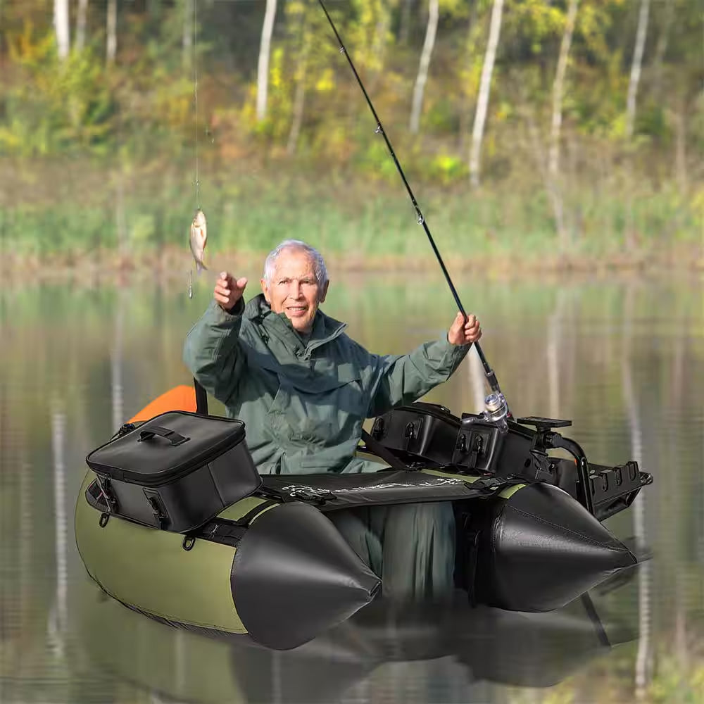 Green Inflatable Fishing Float Tube Portable Fishing Boat With3 Detachable Storage Boxes