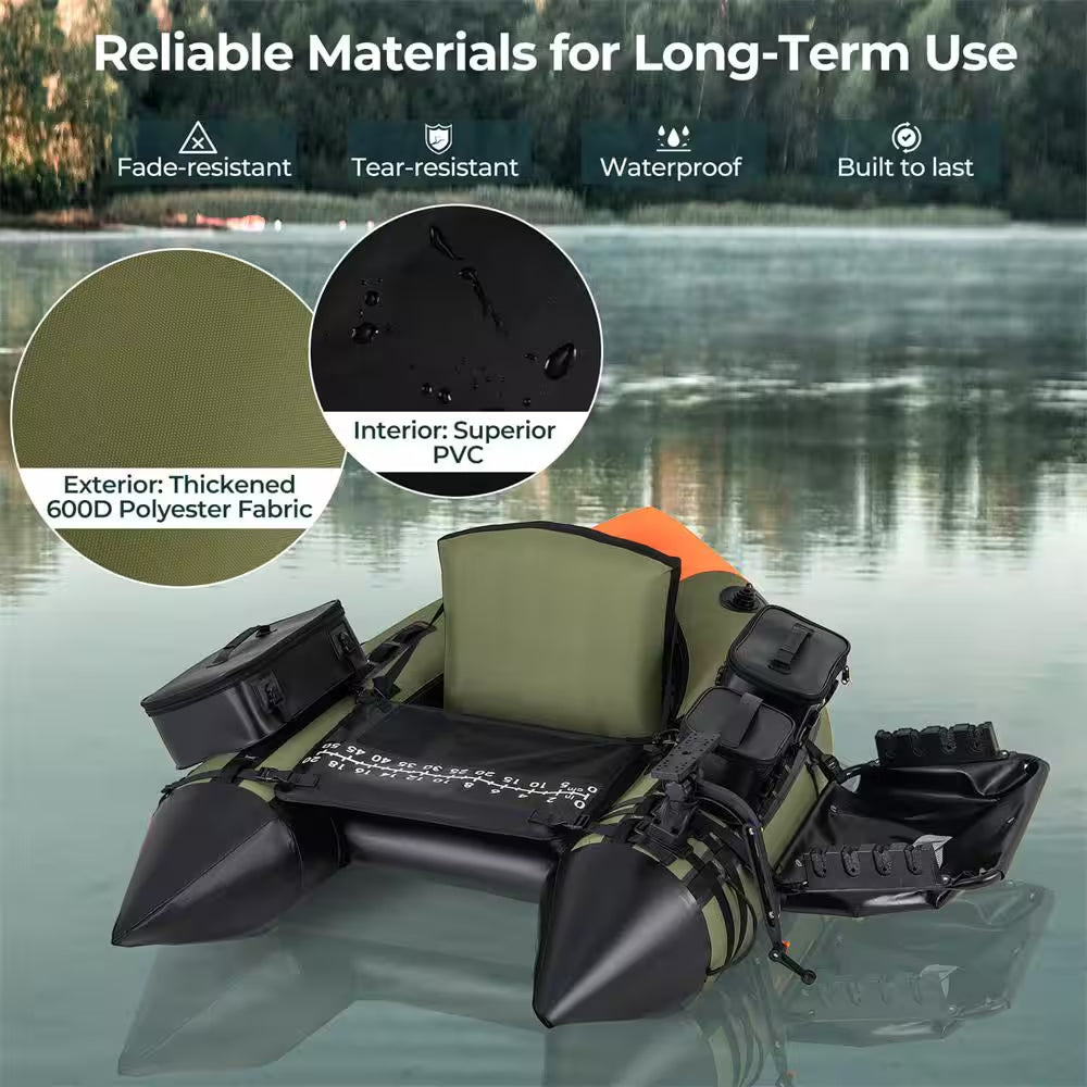 Green Inflatable Fishing Float Tube Portable Fishing Boat With3 Detachable Storage Boxes