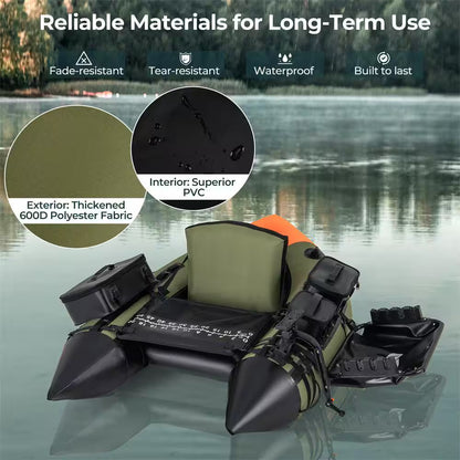Green Inflatable Fishing Float Tube Portable Fishing Boat With3 Detachable Storage Boxes