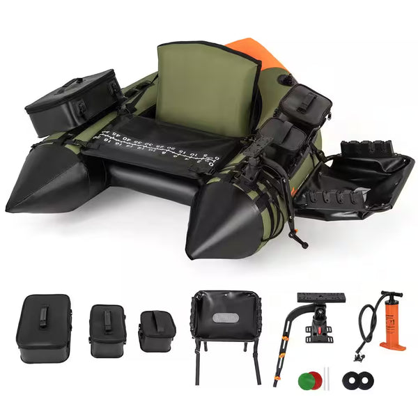 Green Inflatable Fishing Float Tube Portable Fishing Boat With3 Detachable Storage Boxes