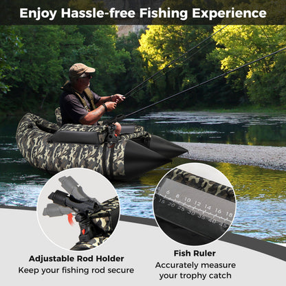 350 LBS Inflatable Fishing Float Tube with Adjustable Backrest and Backpack Straps